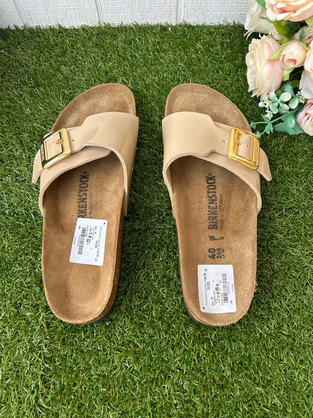 Birkenstock Catalina Luxe Buckle Birko-Flor patent sand size 40 US 9-9.5 gently